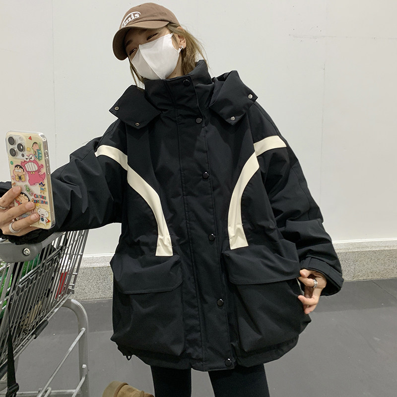 2025冬季撞色冲锋衣韩版工装90绒羽绒服外套166-6668P320K418,女装短外套,茜茜公主