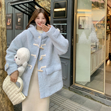 2025冬季新款现货蓝色羊羔毛外套牛角扣呢子外套166-6618P195K298，女装短外套，茜茜公主