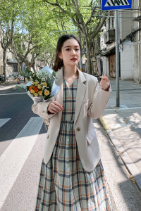 【现货】2021年秋装新款一粒扣休闲韩版西装 166-XZ01P90控148杏图片