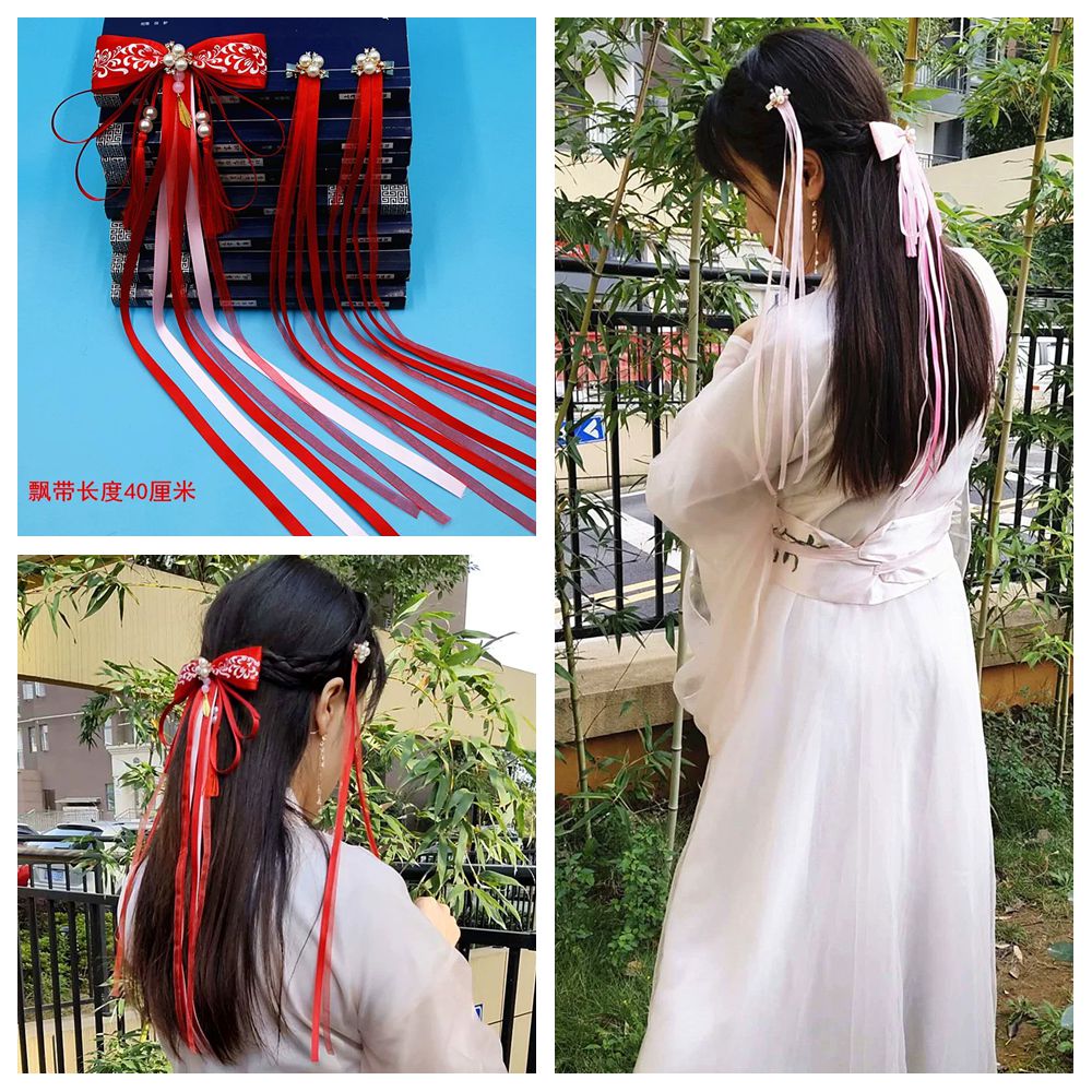 古风汉服发饰大蝴蝶结长丝带发夹