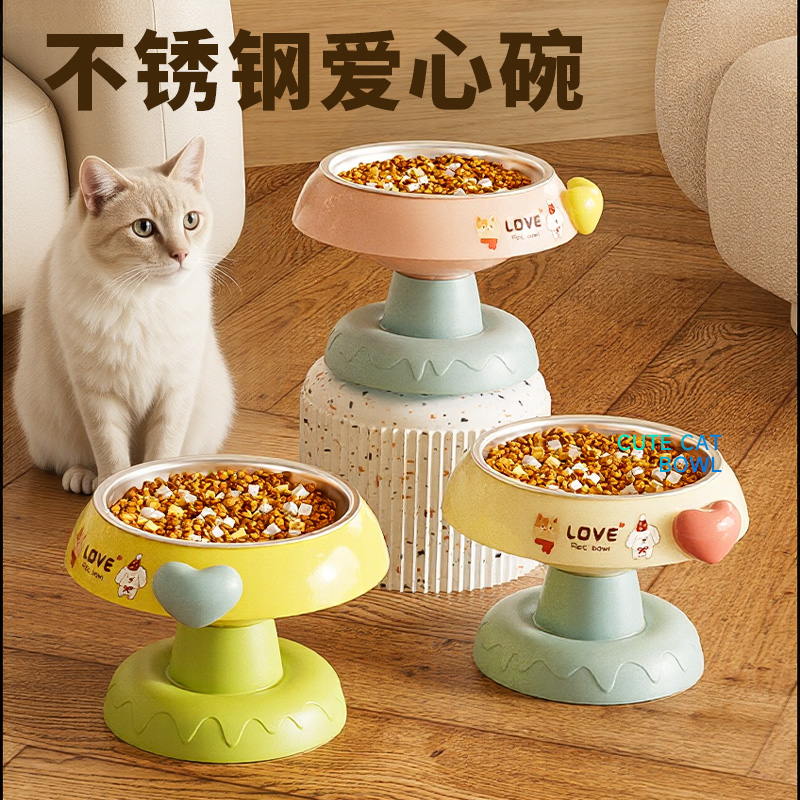 幼猫猫碗猫盆猫咪饭碗喝水碗不锈钢吸盘狗碗防打翻保护颈椎宠物碗