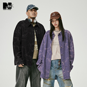 潮牌男装 秋季 新品 NMAX大码 肌理镂空牛仔外套垂感洗水宽松衬衫