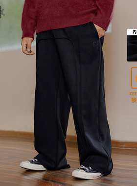 NMAX大码潮牌男装25年冬季新款美式加绒黑色直筒运动长裤加厚保暖