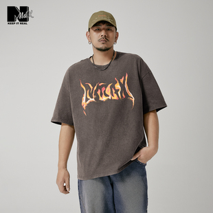 燃烧火焰印花t恤加肥加大情侣短袖 NMAX大码 新品 夏季 潮牌男装