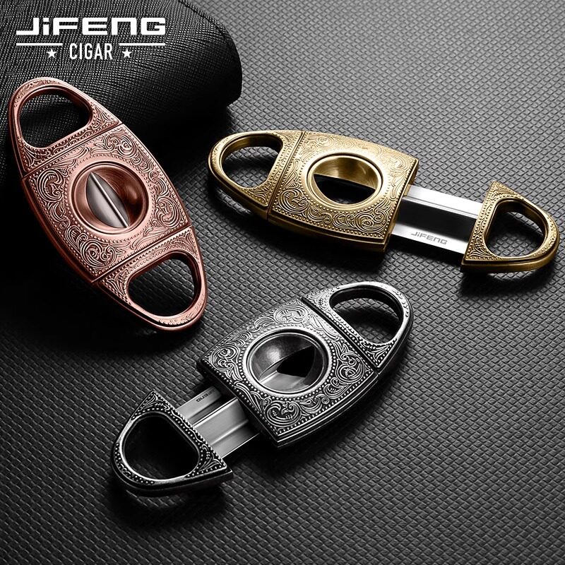雪茄剪V剪送礼便携式开孔双刃平剪V剪不锈钢送礼雪茄剪刀礼盒包装