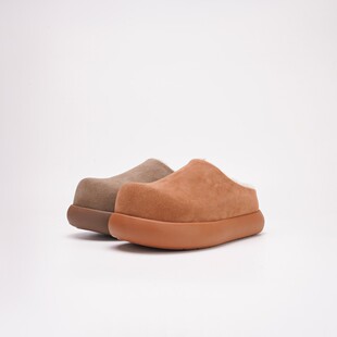 厚底小土豆半包2025冬防水row风真皮桑坡村加绒一脚蹬包头穆勒女