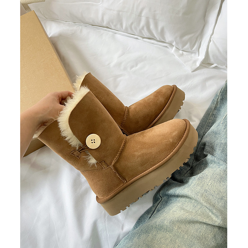 厚底木扣羊皮毛一体增高雪地靴2024新款女河南桑坡村保暖,女鞋,时尚雪地靴,淘宝优惠券,粉丝福利购,淘宝优惠卷