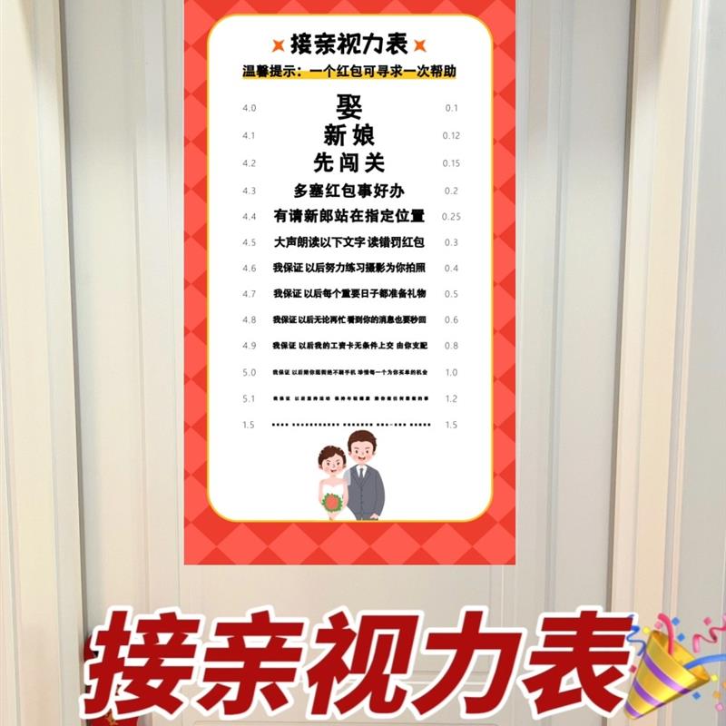 接亲视力表创意认喜字图结婚迎亲拦门堵门整蛊伴郎新郎游戏小道具