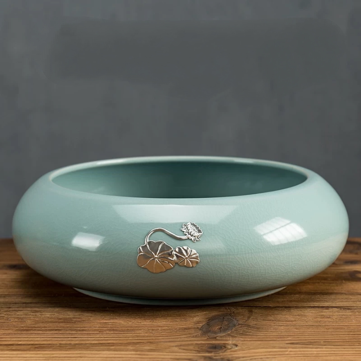 创意中式复古陶瓷烟灰缸大码 高端大气上档次 汝窑开片茶洗果皮缸