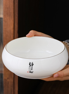创意中式轻奢羊脂玉瓷烟灰缸大码 家用客厅桌面多功能垃圾收纳缸