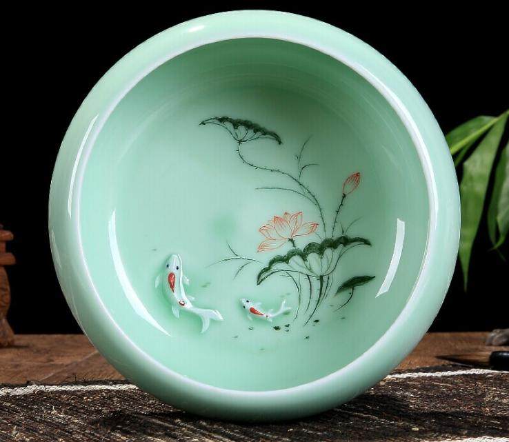 创意陶瓷时尚烟灰缸大码 家用客厅中式轻奢 多功能茶台茶渣废水缸