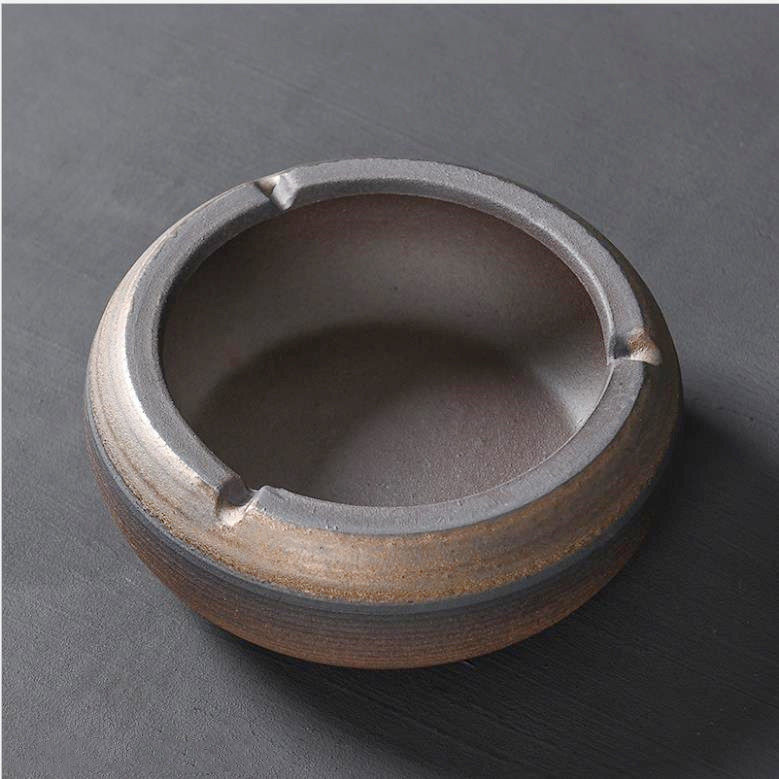 创意中式粗陶烟灰缸大码家用客厅中式复古禅意办公室架烟茶台烟缸