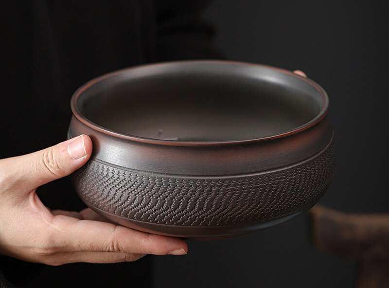 创意中式紫陶茶洗水盂大码 家用茶道零配洗茶缸 多功能茶渣废水盆