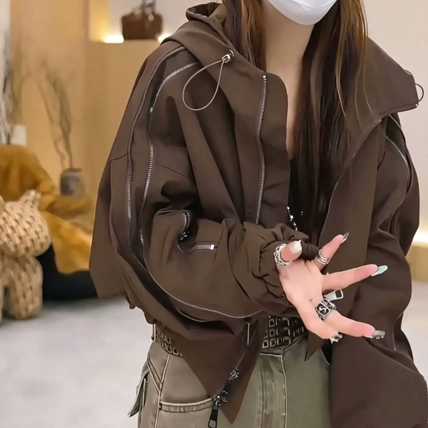 赠送运费险连帽短外套女秋冬款