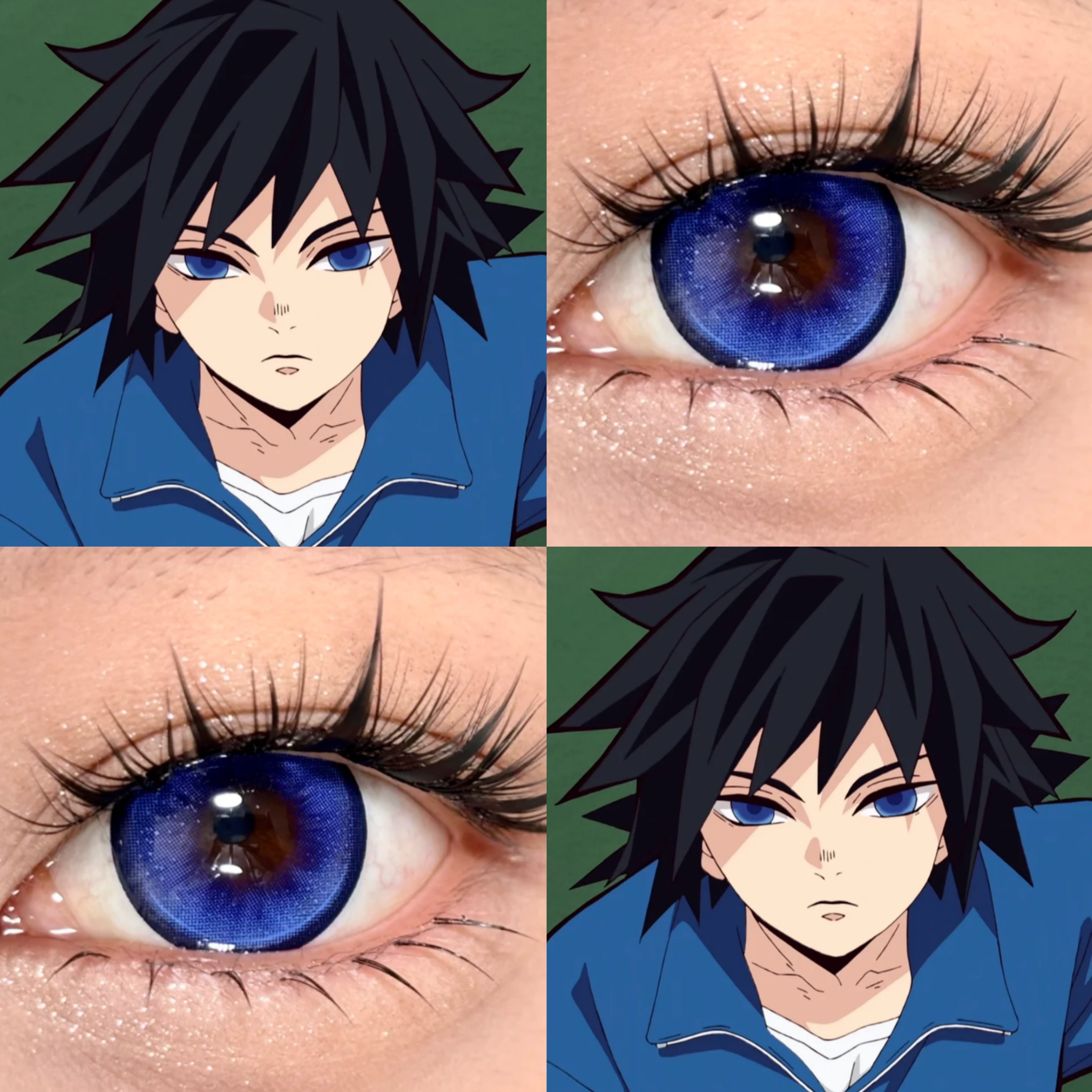 富冈义勇美瞳cos日抛深蓝色鬼灭之刃柱篇水水蔚蓝蓝鲸秘境显贺WE