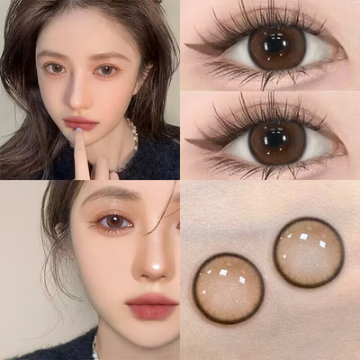 买一送一】enive浅杏棕美瞳半年抛两片彩色隐形眼镜近视学生党DST