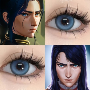 凯特琳cos美瞳蓝色半年抛双城之战大小直径三明治工艺漫展混血2TB