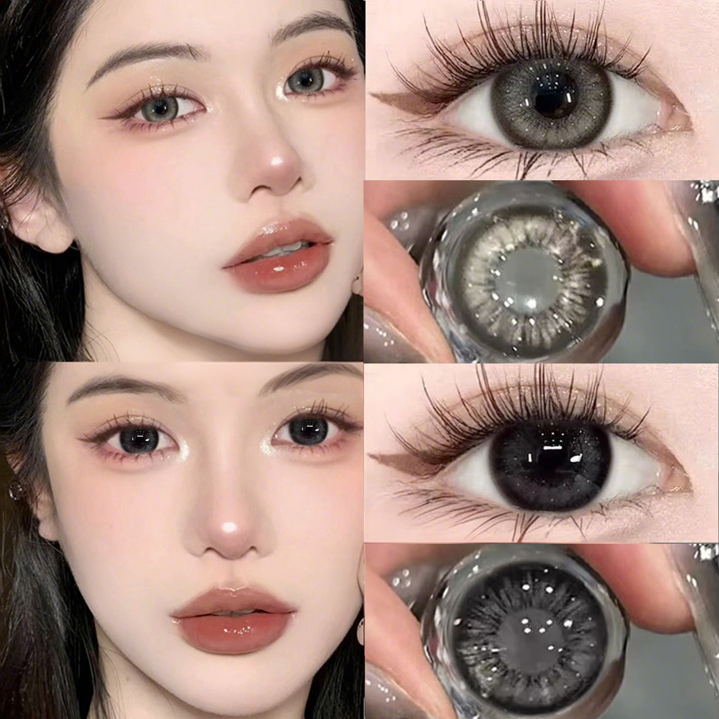 送海俪恩护理液+黑灰色美瞳半年抛大直径氛围感隐形眼镜一年抛fst