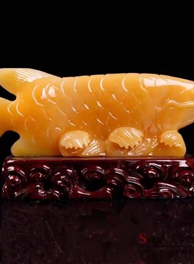 天然黄玉金龙鱼摆件连年有余创意家居客厅开业礼品乔迁公司工艺品