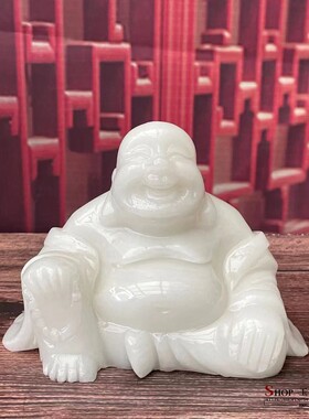 天然白玉弥勒佛摆件笑佛大肚佛保平安家居客厅酒柜工艺品礼品摆设