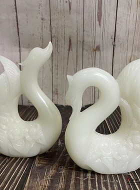 天然阿富汗白玉天鹅摆件百年好合欧式客厅玄关乔迁新居结婚装饰品