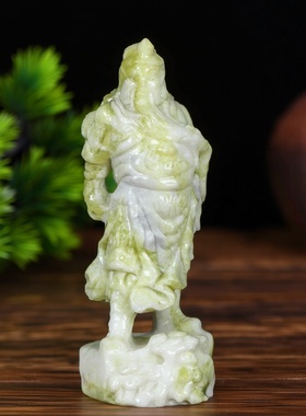 天然蓝田玉关公摆件玉石像武财神关二爷家居客厅玄关桌面供奉摆设