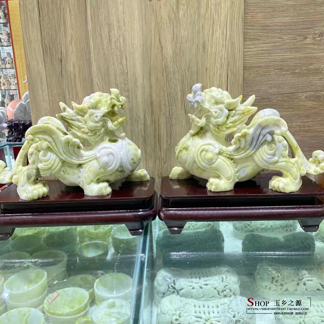 天然蓝田玉貔貅摆件一对电视柜办公室客厅装饰开业送礼桌面工艺品