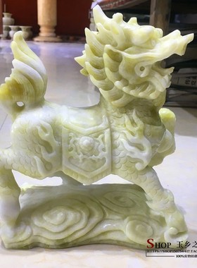 天然玉石麒麟摆件一对家居玄关客厅酒柜办公室桌面工艺品礼品摆设