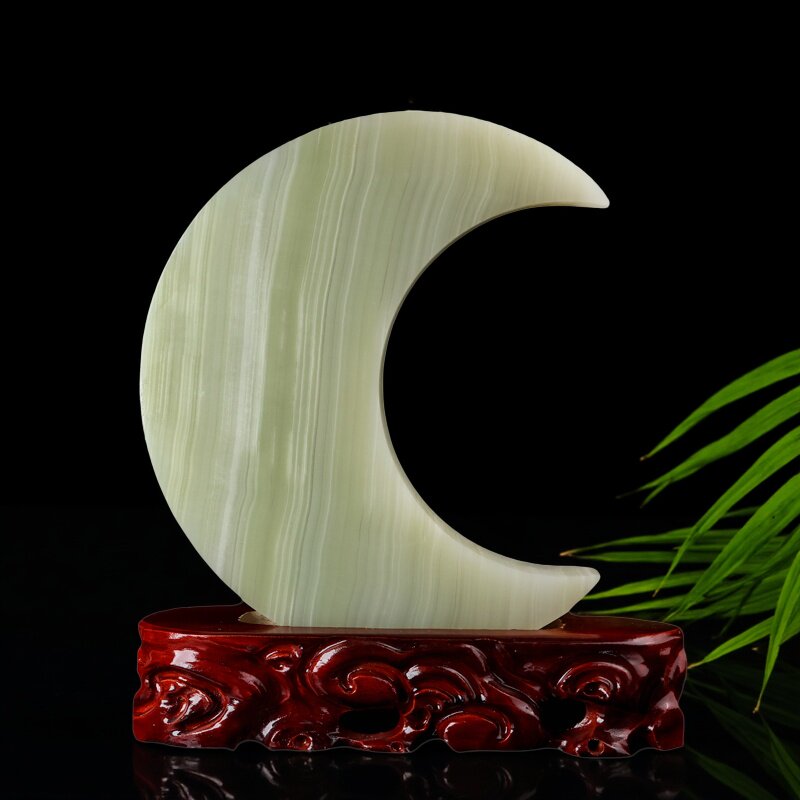 天然玉石奇石月亮摆件家居客厅玄关酒柜办公室博古架装饰礼品摆设