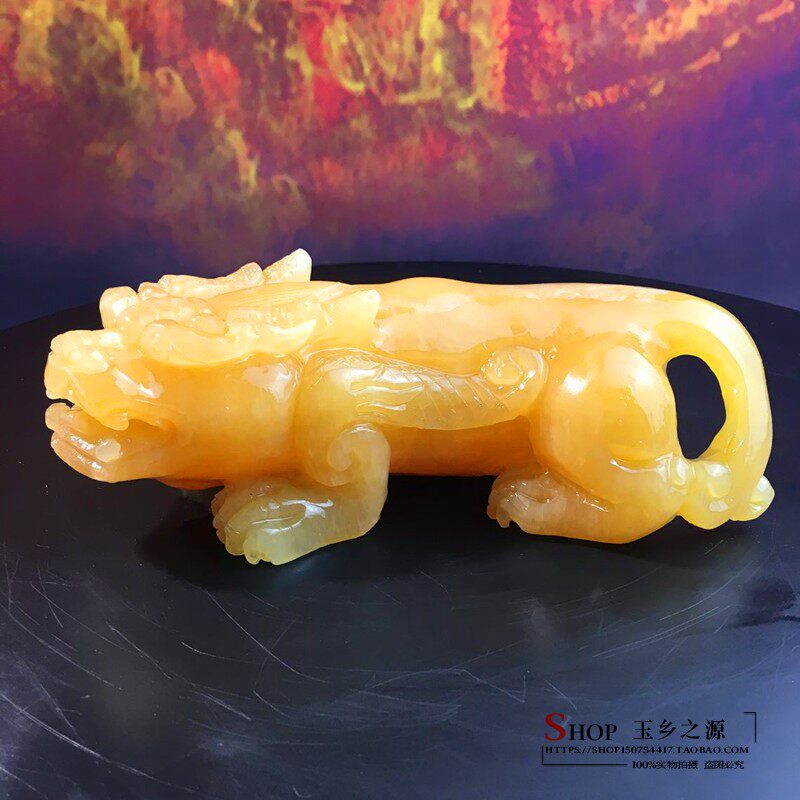 天然米黄玉貔貅摆件玉石雕刻家居客厅酒柜办公室电视柜装饰品摆设