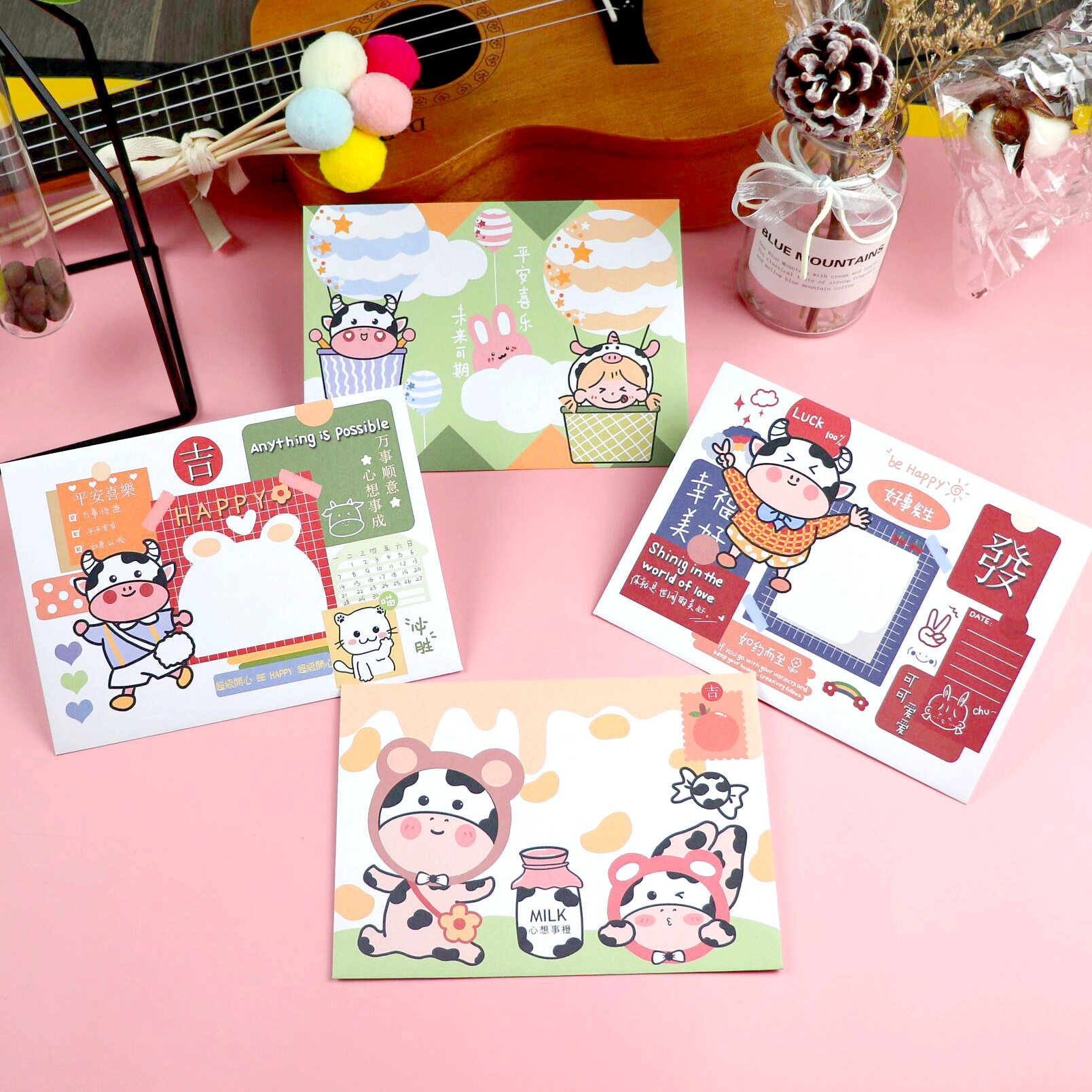 奶牛卡通ins信纸三角信封套装 平安喜乐可爱手写稿纸定制情书包邮
