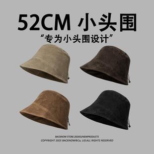 麂皮绒小头围帽子女生52cm春夏季新款日系渔夫帽遮脸水桶帽盆帽男