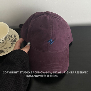 水洗高级感紫色棒球帽BACKNOW美式复古棒球帽女鸭舌帽男帽子显白
