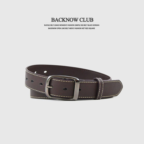 BACKNOW咖啡色皮带男方扣腰带