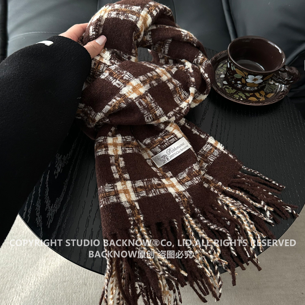 BACKNOW韩版格子围巾情侣冬季
