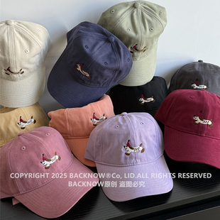 BACKNOW自制小狗刺绣棒球帽2025年春新款 软顶鸭舌帽ins帽子大头围