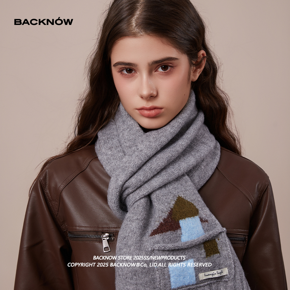 BACKNOW韩版可爱房子针织围巾