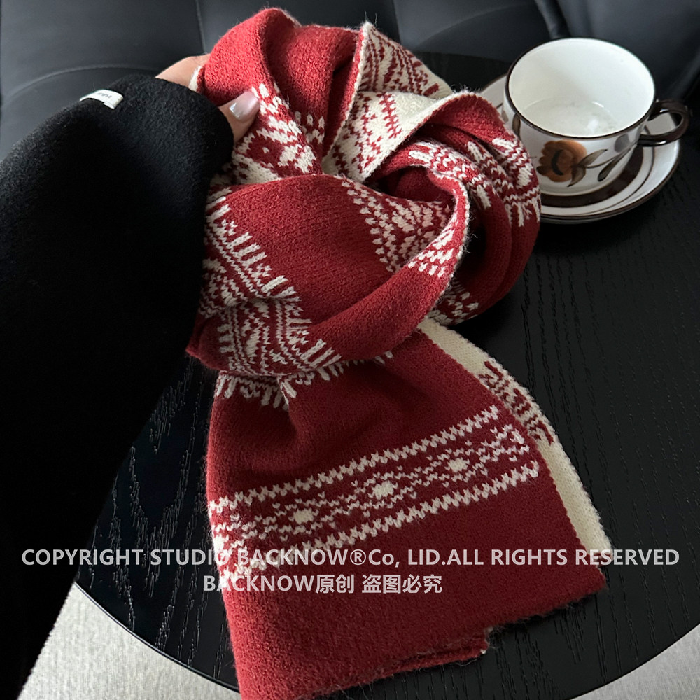 BACKNOW提花针织围巾秋冬保暖