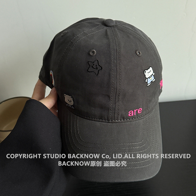 BACKNOW新款小熊刺绣棒球帽