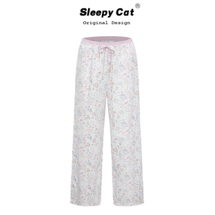 Rarely Alike涂鸦青春撞色腰头阔腿裤女夏新款可束脚抽绳印花长裤