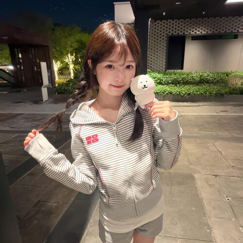 简约风条纹连帽短秋季外套女