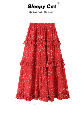 WESTAYONE 美式辣妹不规则半身裙女夏季2025波点木耳边A字长裙潮