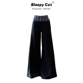 cat瞌睡猫 黑色格子拼接西装 阔腿裤 Sleepy 子女2025慵懒休闲长裤