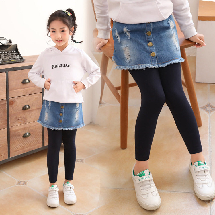 女童打底裤2023春秋新款中大童牛仔假两件裙裤儿童修身弹力长裤,童装/婴儿装/亲子装,打底裤,淘宝优惠券,粉丝福利购,淘宝优惠卷