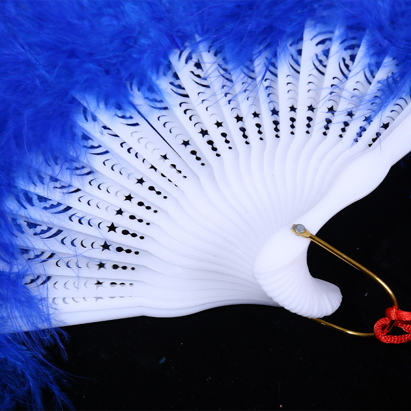 전체 벨벳 두꺼운 깃털 댄스 팬 HANFU 치파오 패션쇼 무대 소품 성능 접는 팬 깃털 팬 복고풍