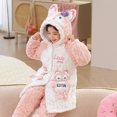 女童睡衣夹棉女孩卡通冬季加厚款