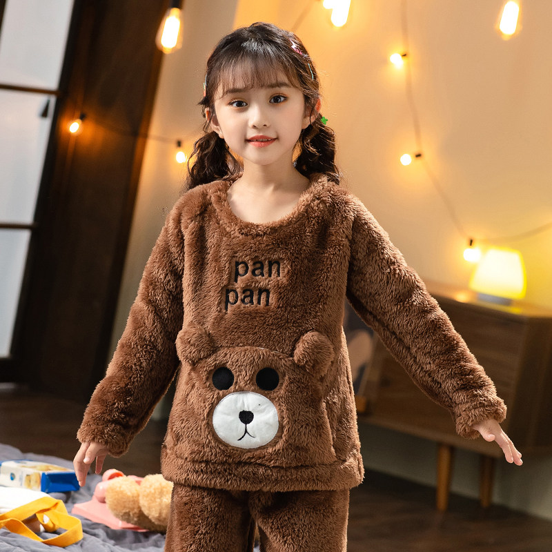 儿童宝宝睡衣秋冬季加厚款可爱小熊法兰绒男女比卡丘珊瑚绒家居服