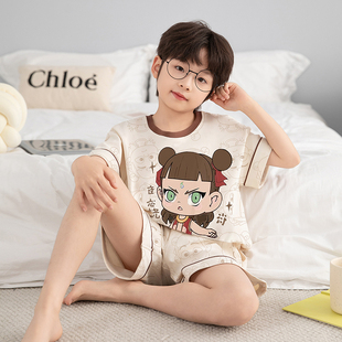 哪吒睡衣儿童男孩2025夏季短袖高端纯棉男大童宝宝空调家居服套装