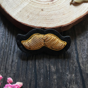 金色胡子图案 法国设计 趣味个性DIY 印度丝金属丝胸针