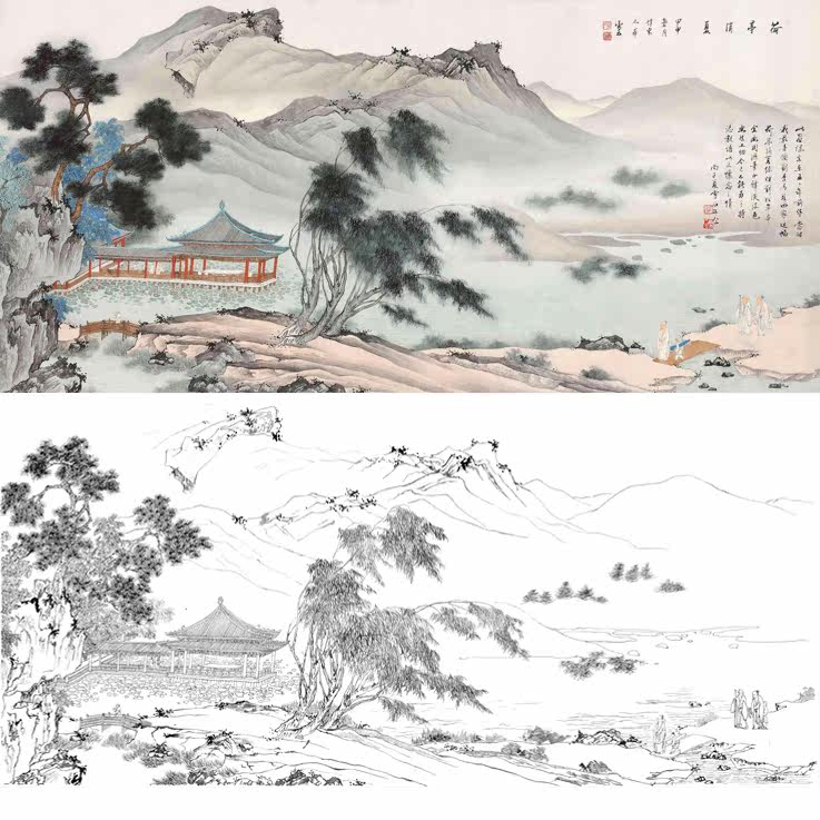 工笔画白描山水,工笔画白描,工笔画图片白描_大山谷图库
